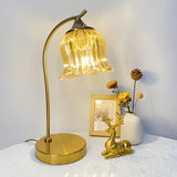 Simple Elegant Gold Flower Glass Shade Decor Table Lamp Image - 18