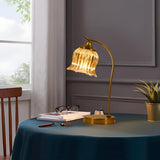 Simple Elegant Gold Flower Glass Shade Decor Table Lamp Image - 19