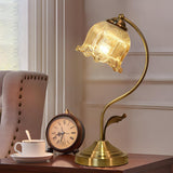 Simple Elegant Gold Flower Glass Shade Decor Table Lamp Image - 3