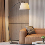 Simple Fabric Cylinder Shade Curved Arc Floor Lamp Image - 4