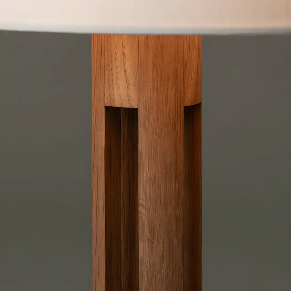 Simple Fabric Cylinder Shade Wooden Base Floor Lamp Image - 11