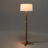 Simple Fabric Cylinder Shade Wooden Base Floor Lamp Image - 5