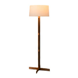 Simple Fabric Cylinder Shade Wooden Base Floor Lamp Image - 6