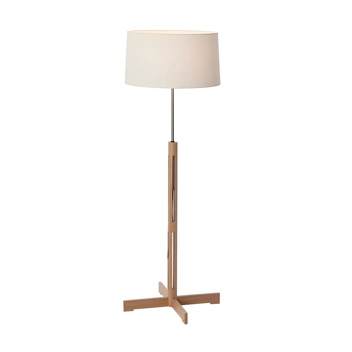 Simple Fabric Cylinder Shade Wooden Base Floor Lamp Image - 7