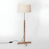 Simple Fabric Cylinder Shade Wooden Base Floor Lamp Image - 8