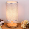 Simple Fabric Cylinder Shade Wooden Base Table Lamp Image - 11