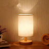 Simple Fabric Cylinder Shade Wooden Base Table Lamp Image - 12