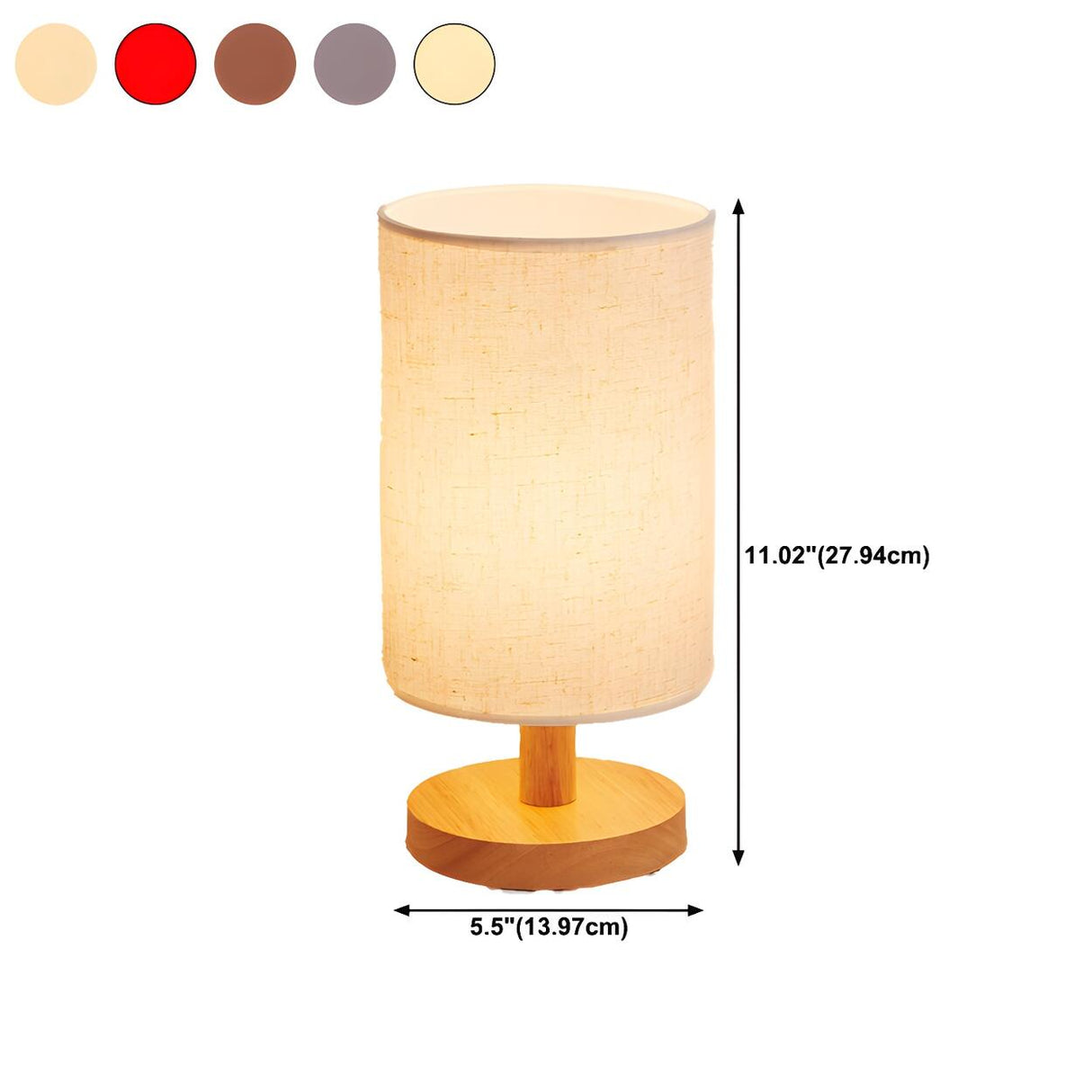 Simple Fabric Cylinder Shade Wooden Base Table Lamp 