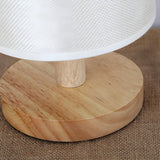 Simple Fabric Cylinder Shade Wooden Base Table Lamp Image - 4