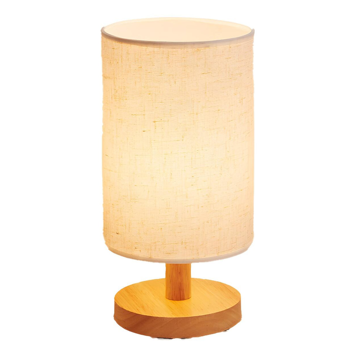 Simple Fabric Cylinder Shade Wooden Base Table Lamp Image - 5