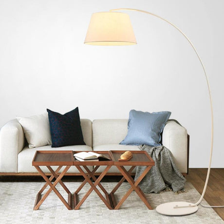 Simple Fabric Drum Shade Arched Metal Floor Lamp Image - 1