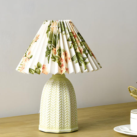 Simple Fabric Floral Pleated Shade Geometric Table Lamp Image - 1