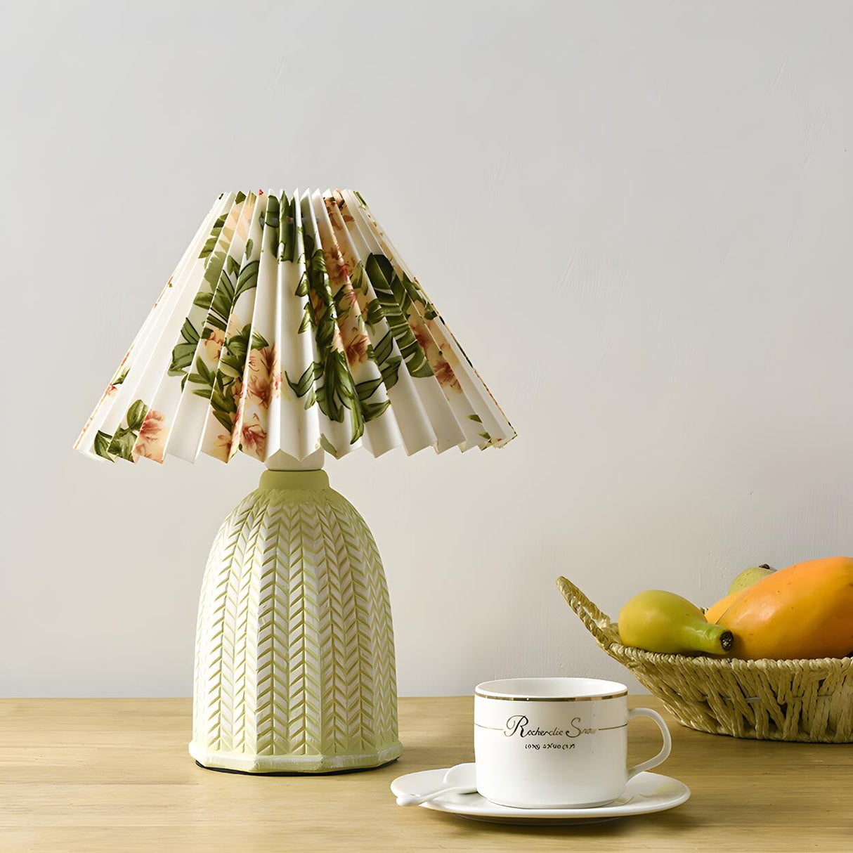 Simple Fabric Floral Pleated Shade Geometric Table Lamp Image - 11