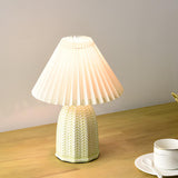 Simple Fabric Floral Pleated Shade Geometric Table Lamp Image - 2