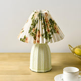 Simple Fabric Floral Pleated Shade Geometric Table Lamp Image - 4