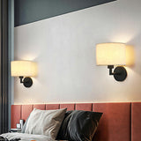 Simple Fabric Shade Geometric Bedroom Wall Sconce Image - 4