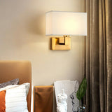 Simple Fabric Shade Geometric Bedroom Wall Sconce Image - 7