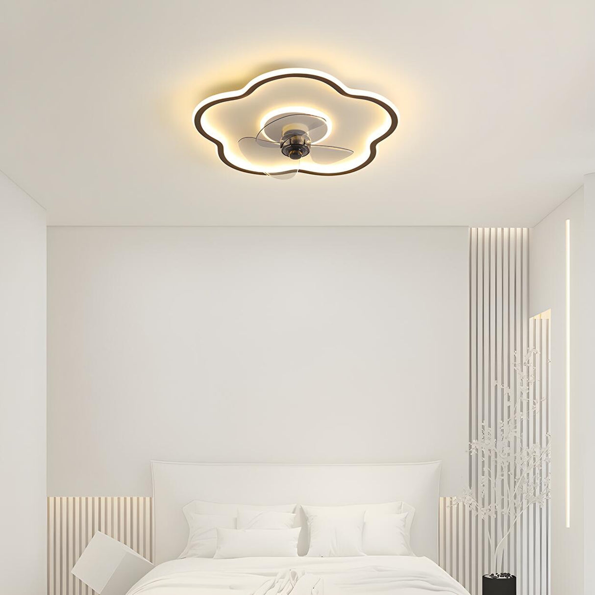 Simple Flower Flush Bedroom Ceiling Fan With Light Image - 1