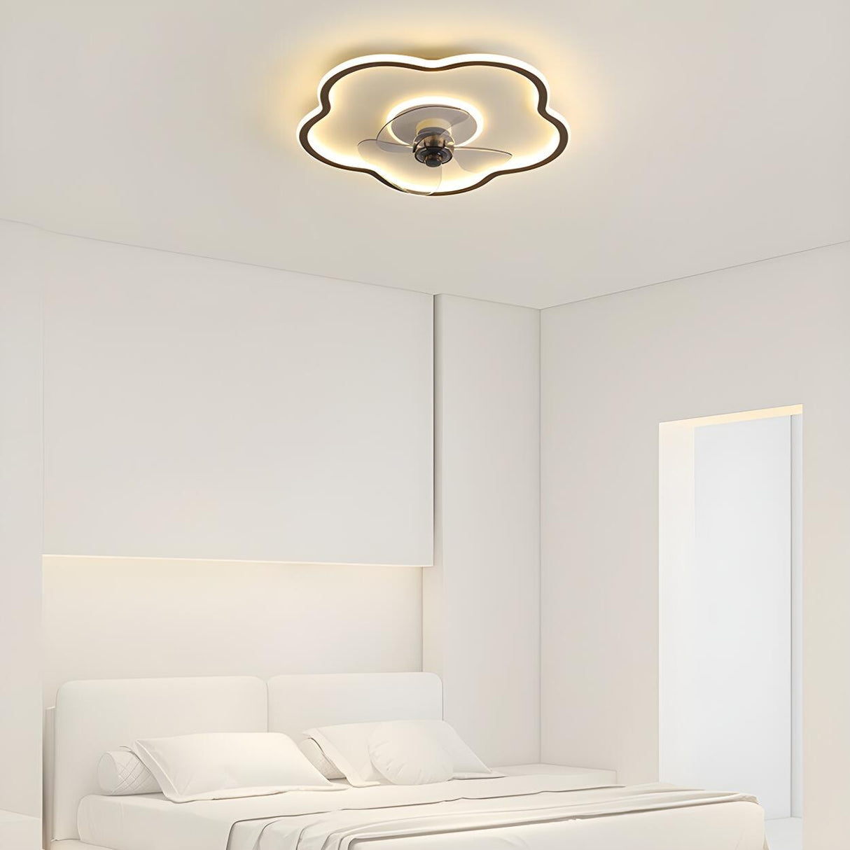 Simple Flower Flush Bedroom Ceiling Fan With Light Image - 17