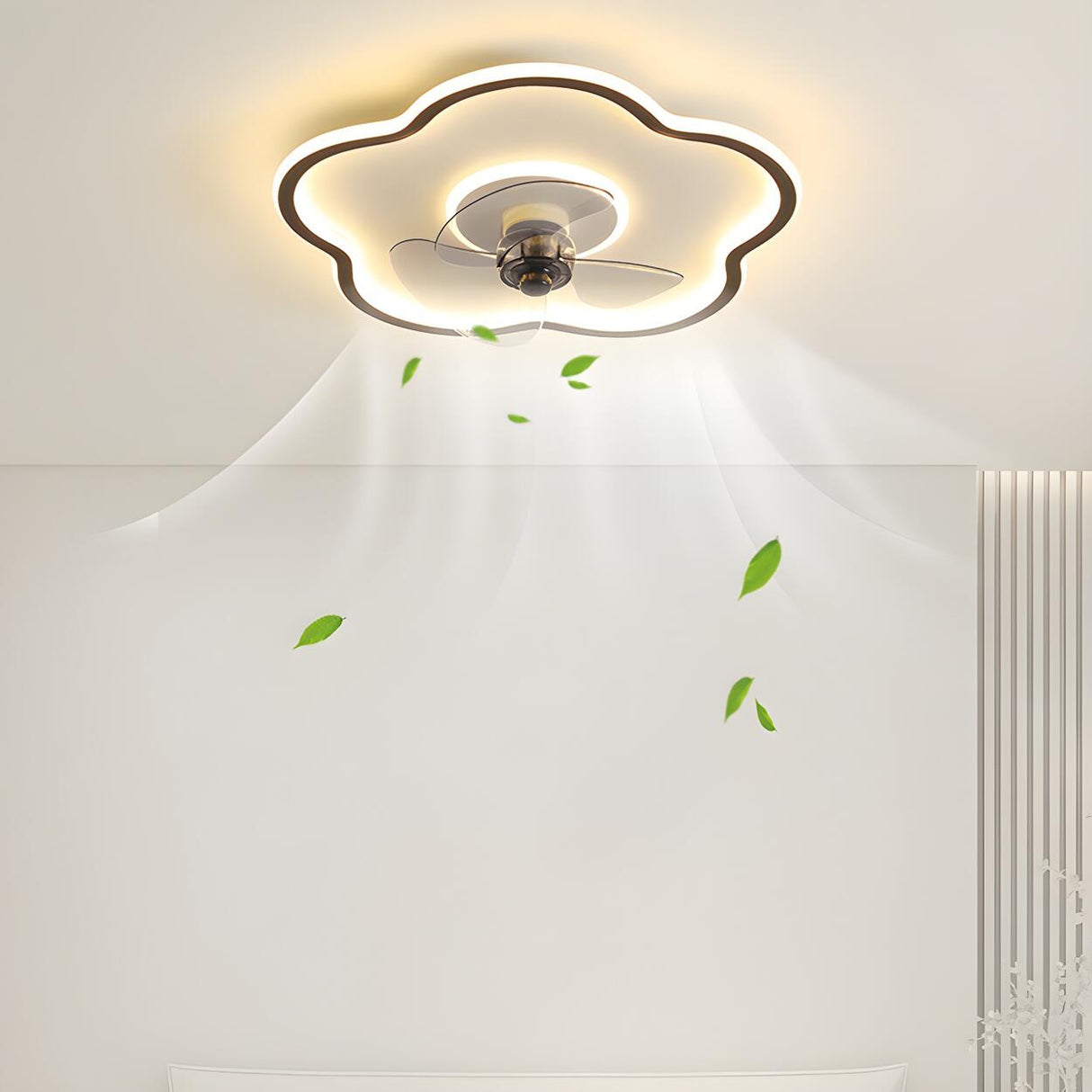 Simple Flower Flush Bedroom Ceiling Fan With Light Image - 19