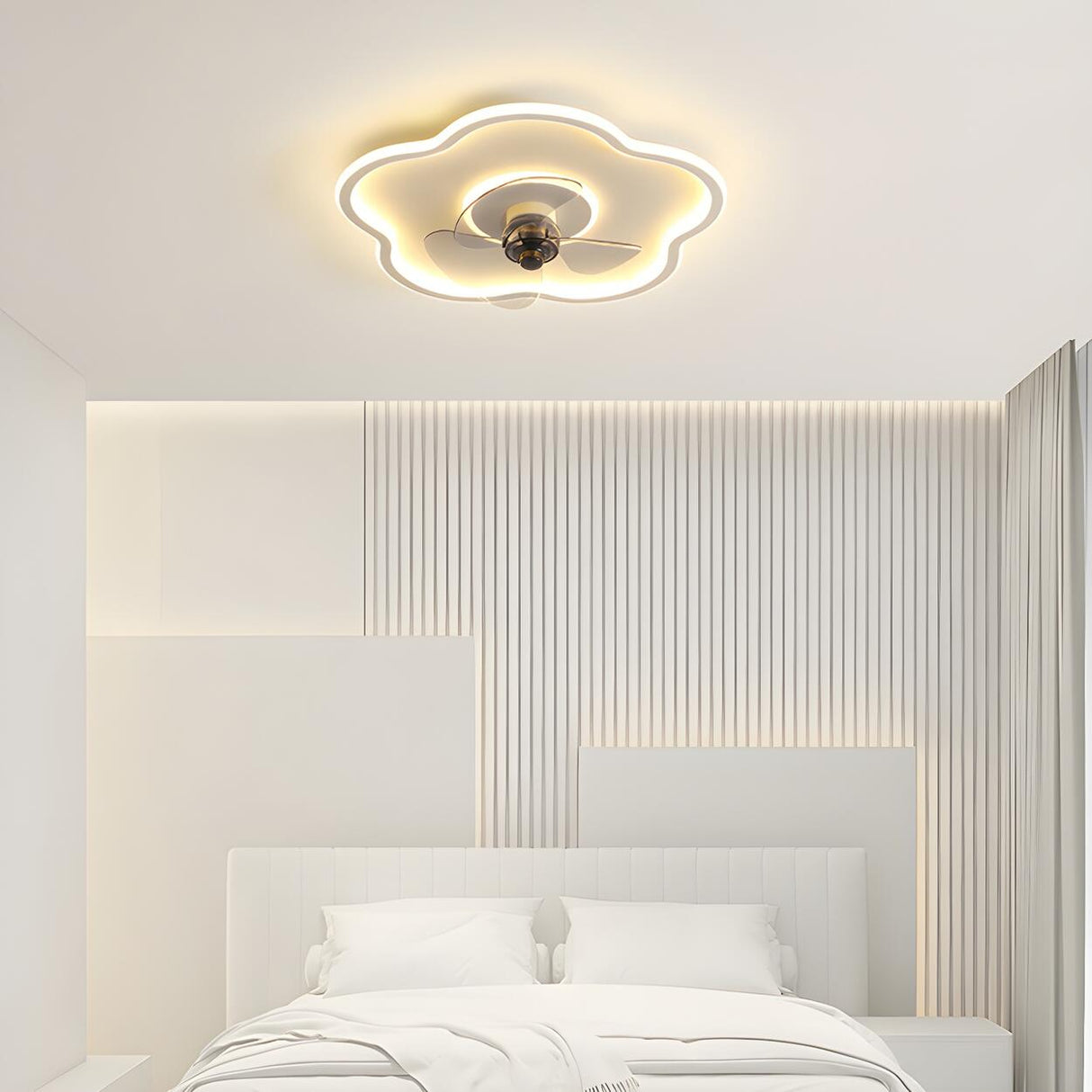 Simple Flower Flush Bedroom Ceiling Fan With Light Image - 4