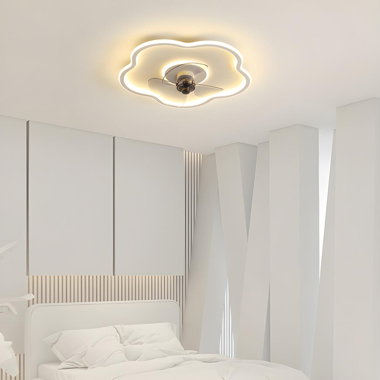 Simple Flower Flush Bedroom Ceiling Fan With Light Image - 6