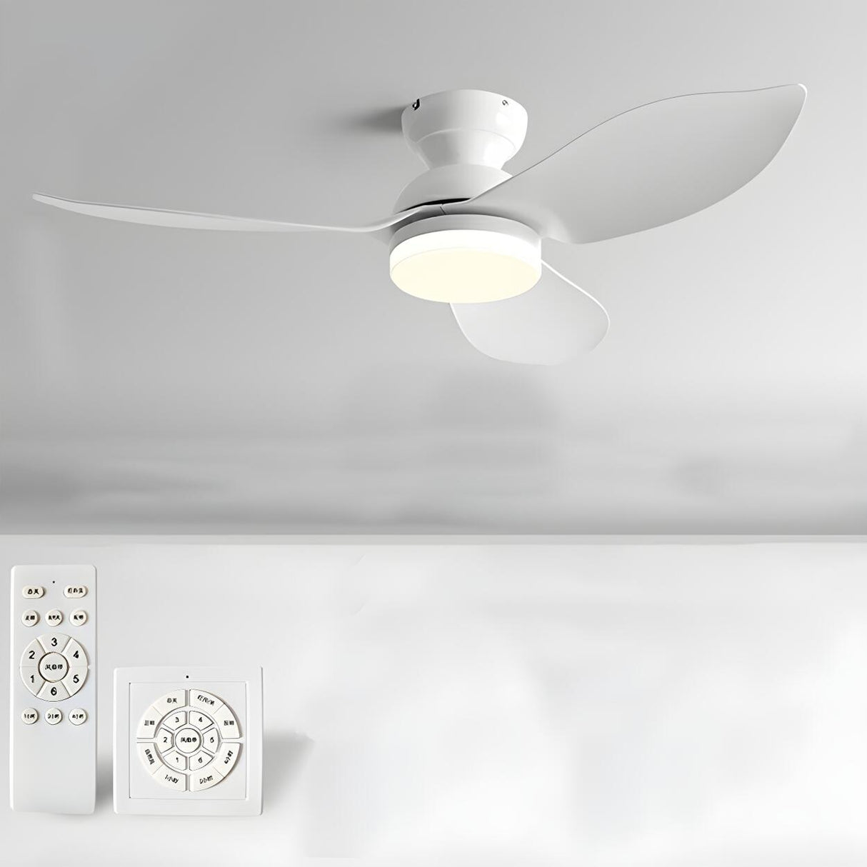 Simple Flush Mount 3 Blade Ceiling Fan with LED Light Image - 11