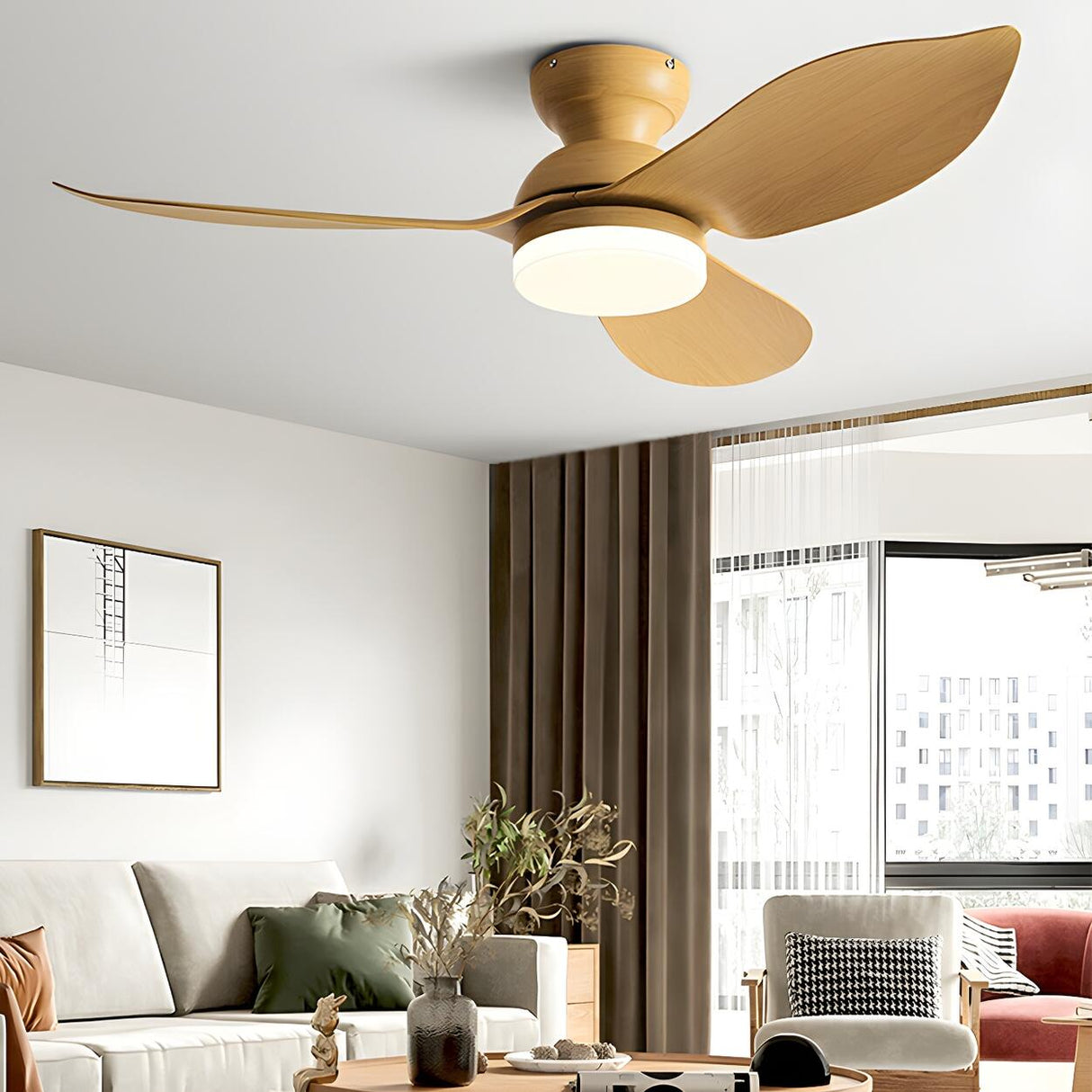 Simple Flush Mount 3 Blade Ceiling Fan with LED Light Image - 15