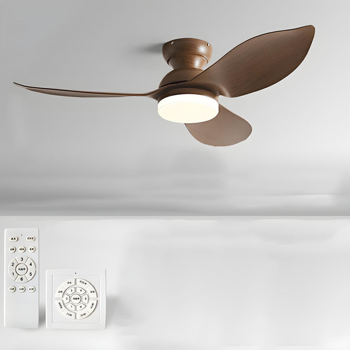 Simple Flush Mount 3 Blade Ceiling Fan with LED Light Image - 16