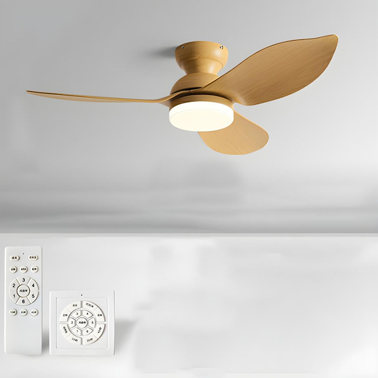 Simple Flush Mount 3 Blade Ceiling Fan with LED Light Image - 18