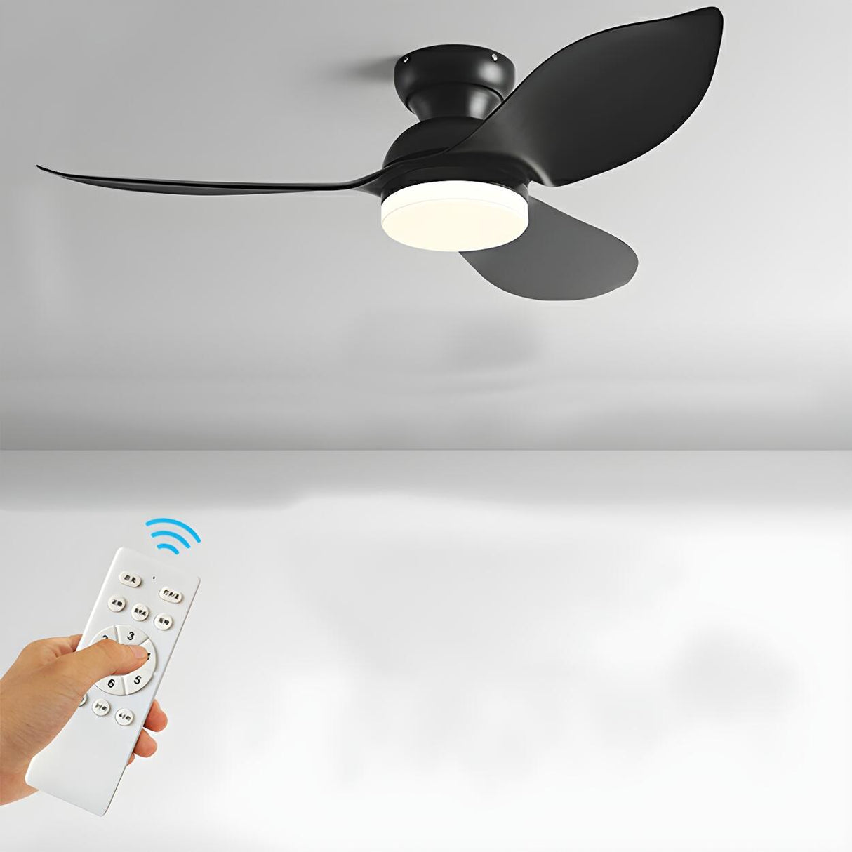 Simple Flush Mount 3 Blade Ceiling Fan with LED Light Image - 2