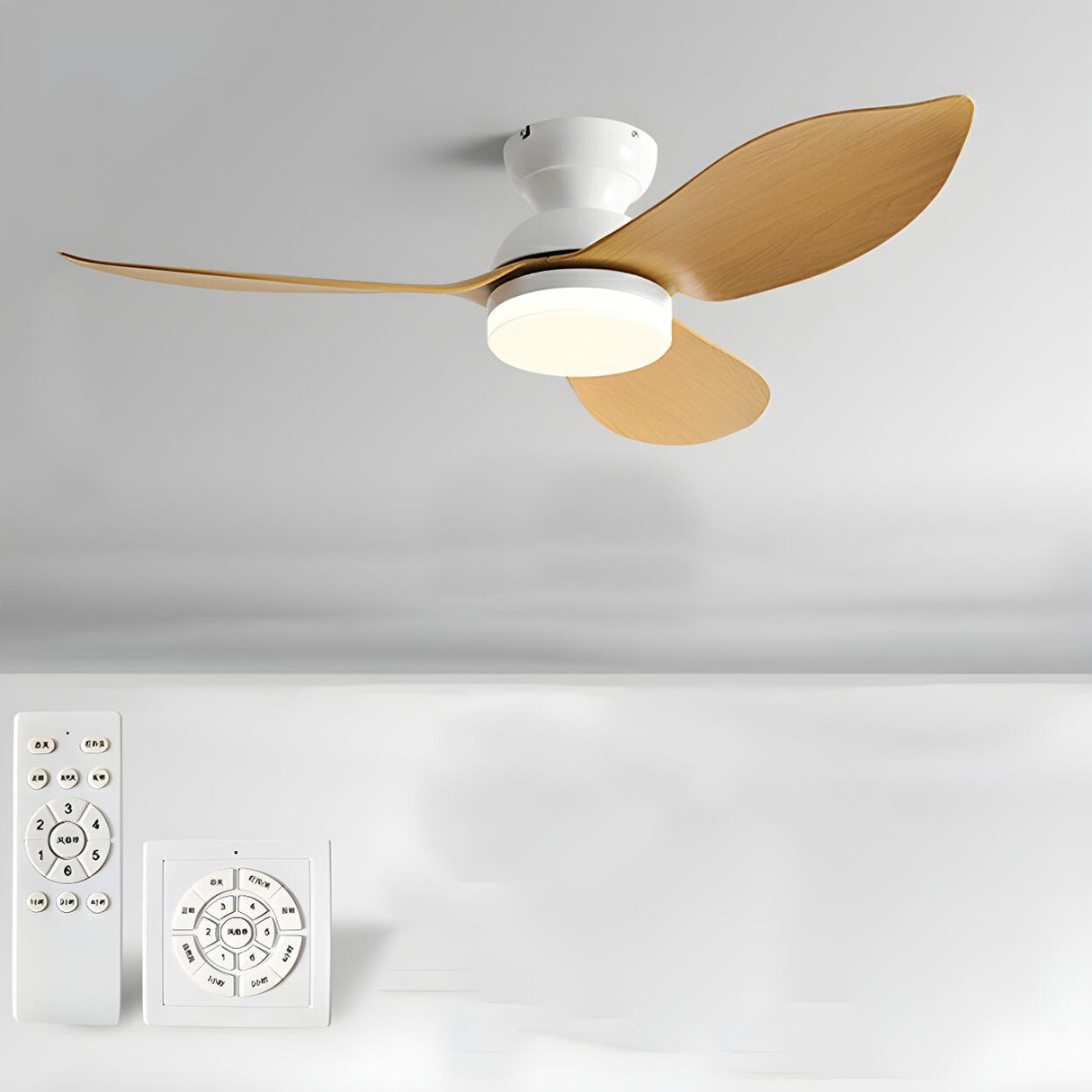 Simple Flush Mount 3 Blade Ceiling Fan with LED Light Image - 20