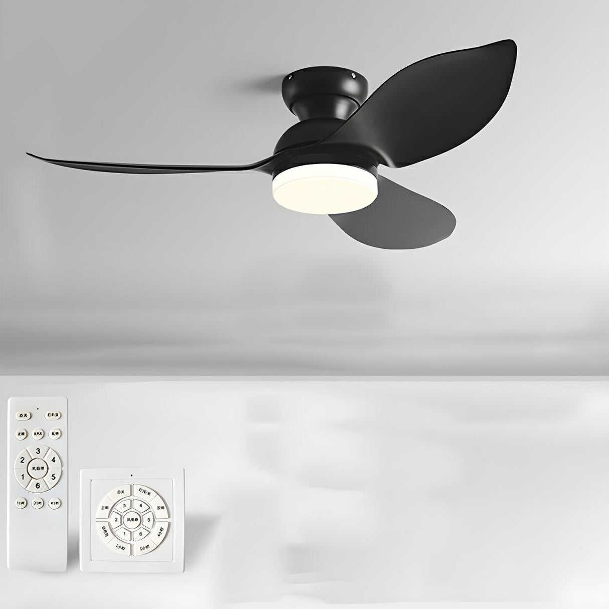 Simple Flush Mount 3 Blade Ceiling Fan with LED Light Image - 3