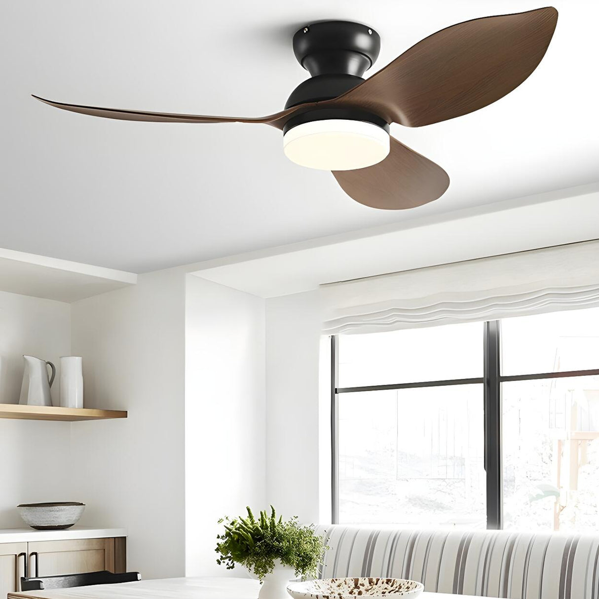 Simple Flush Mount 3 Blade Ceiling Fan with LED Light Image - 4