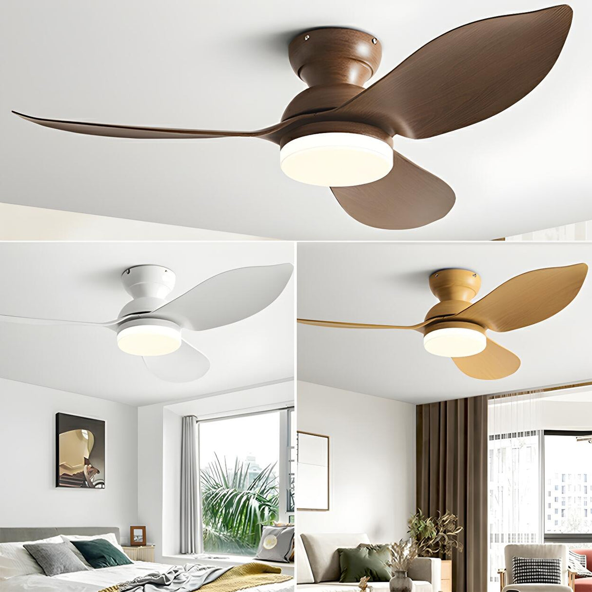 Simple Flush Mount 3 Blade Ceiling Fan with LED Light Image - 5