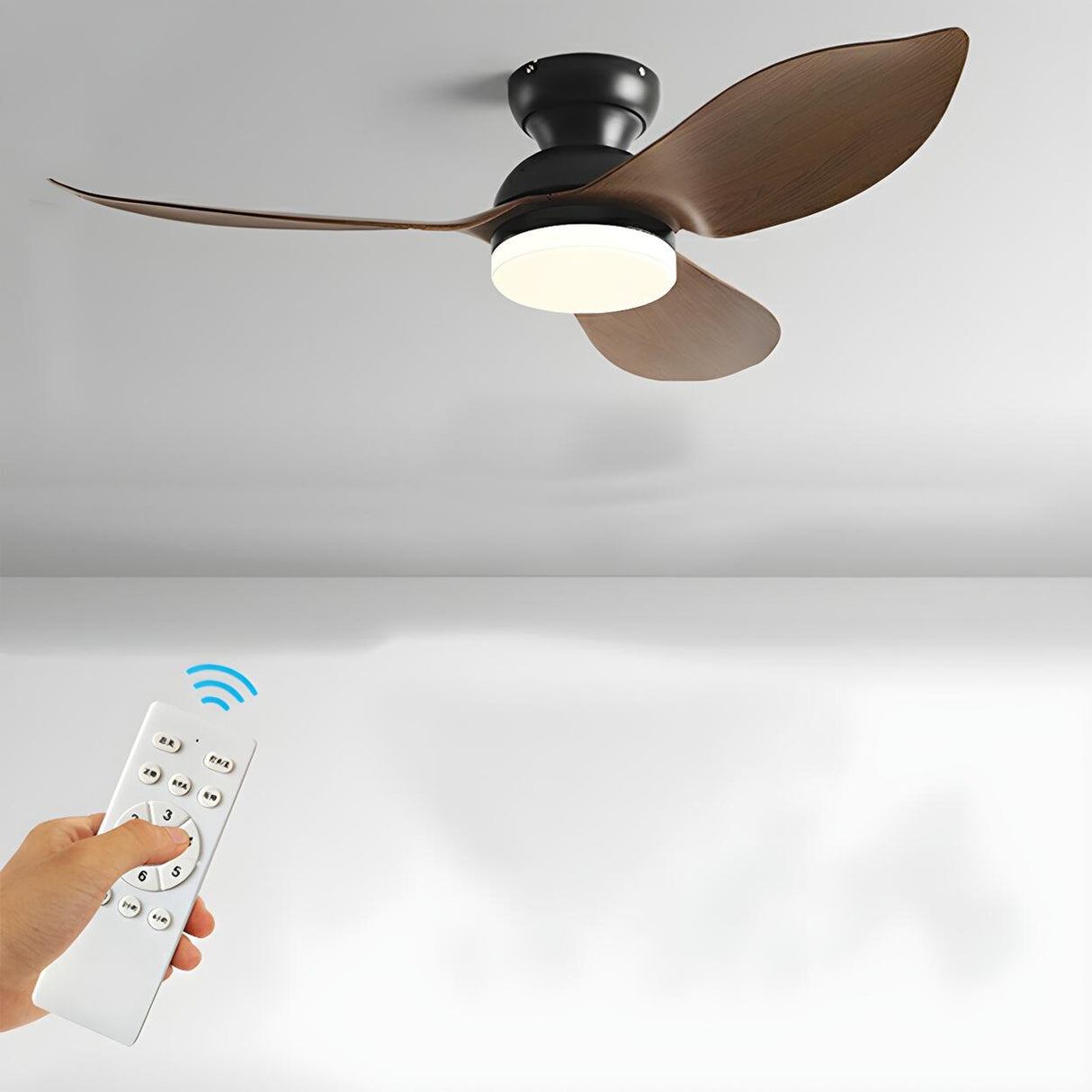 Simple Flush Mount 3 Blade Ceiling Fan with LED Light Image - 6