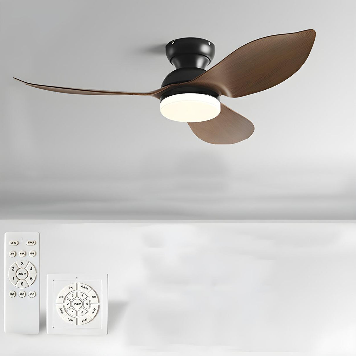 Simple Flush Mount 3 Blade Ceiling Fan with LED Light Image - 7