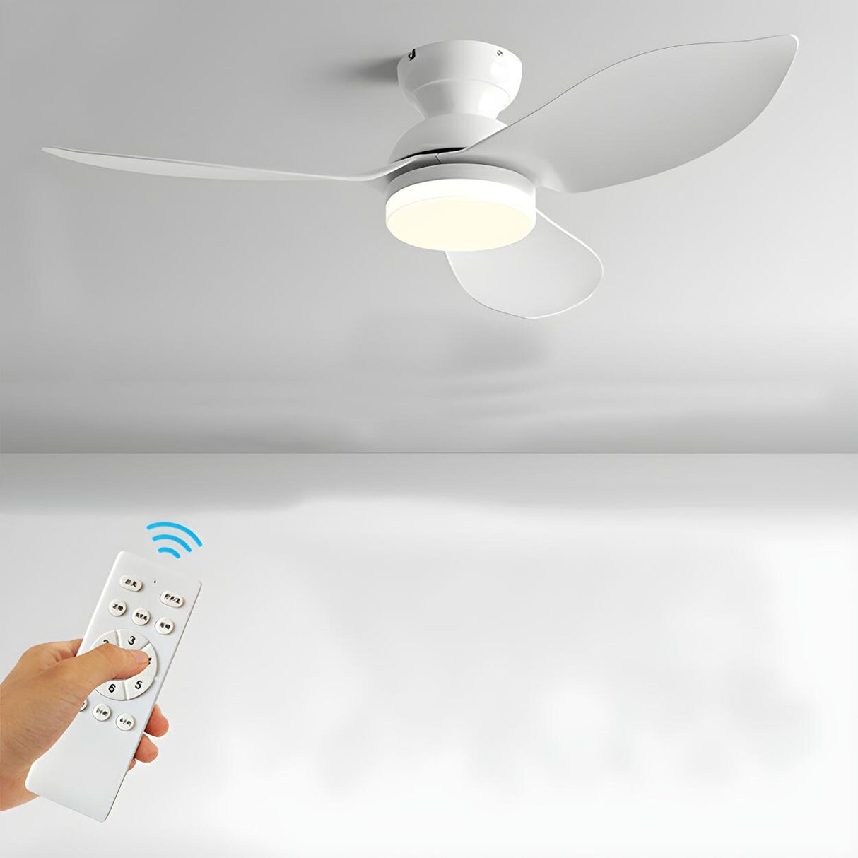 Simple Flush Mount 3 Blade Ceiling Fan with LED Light Image - 9