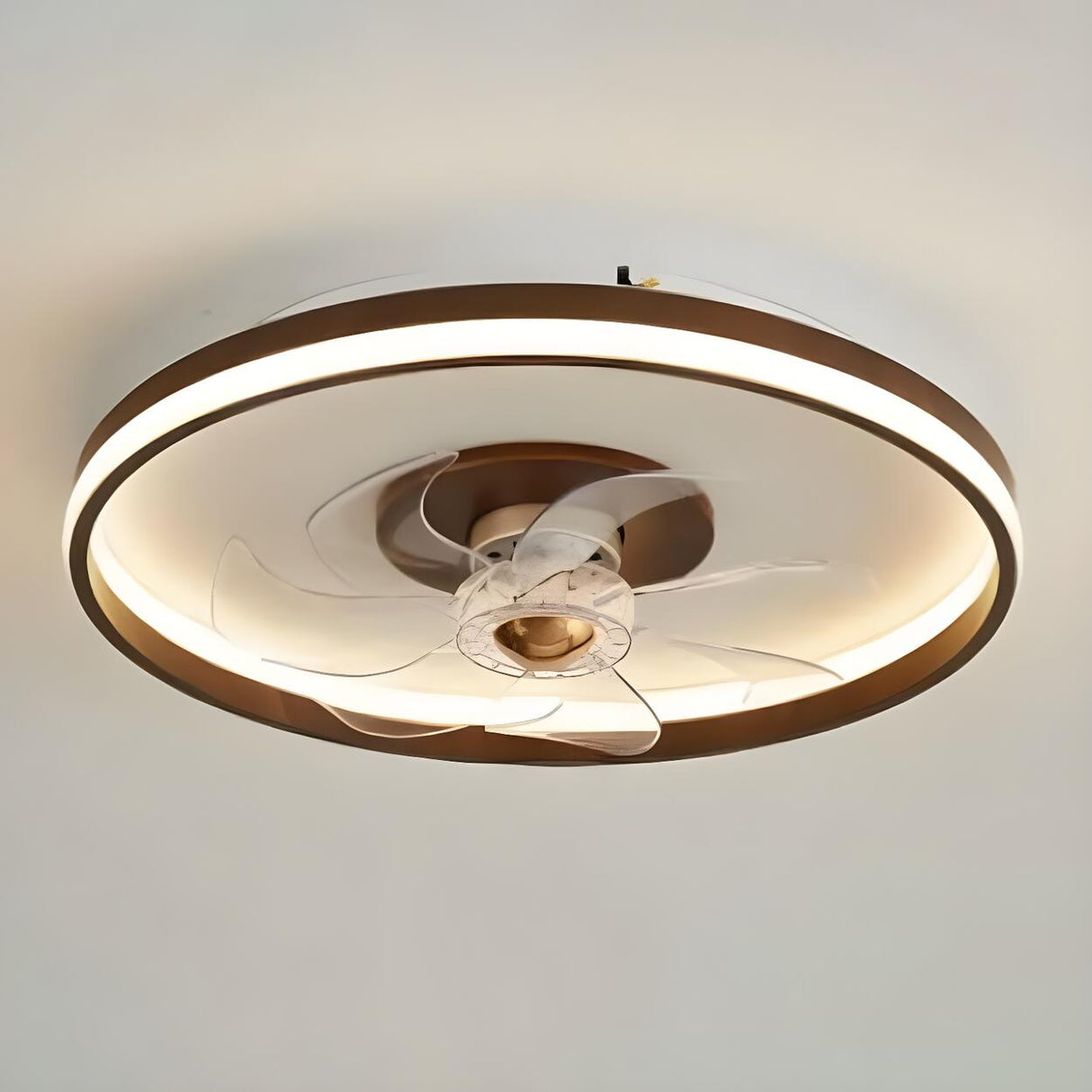 Simple Flush Mount Ring Ceiling Fan with LED Light Image - 10