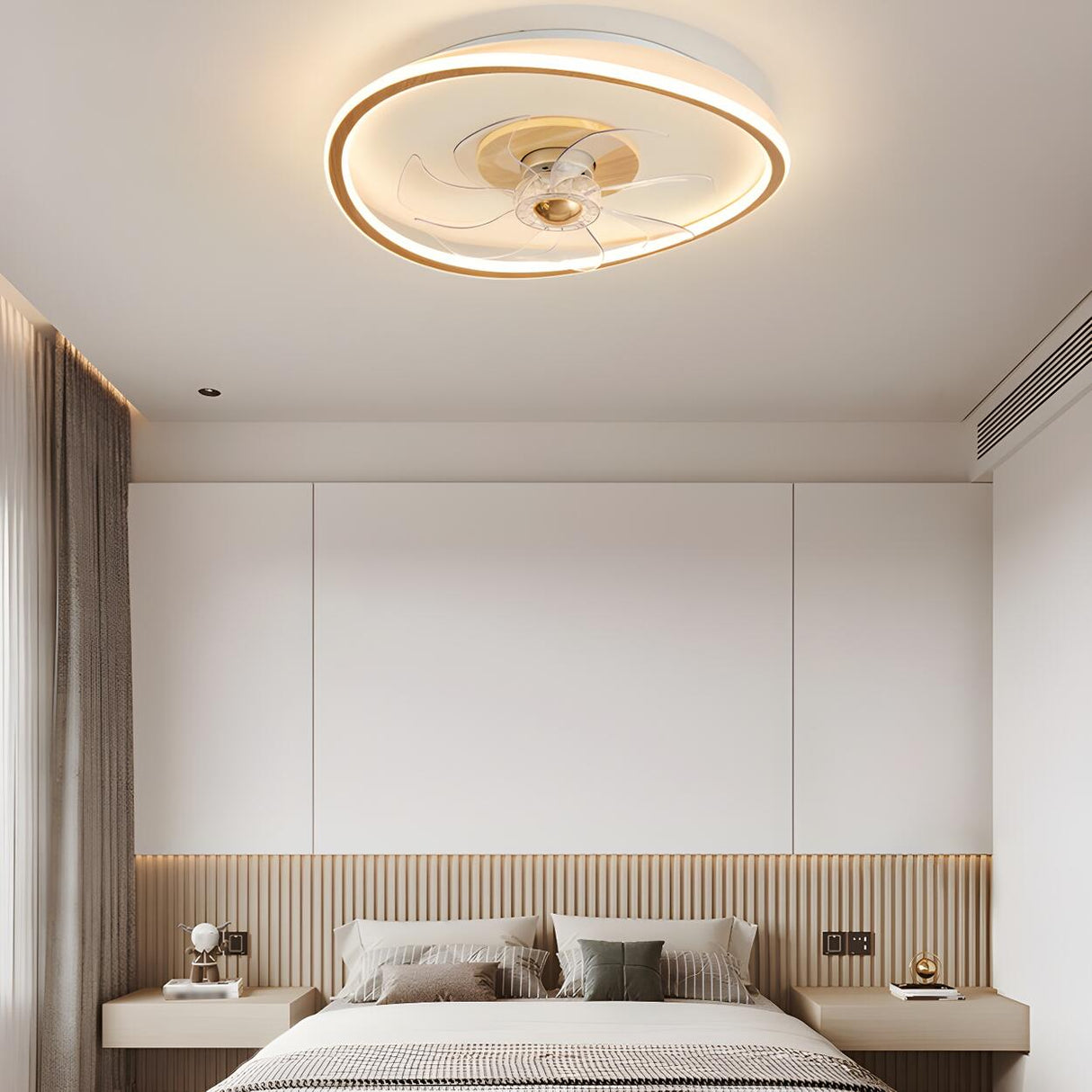 Simple Flush Mount Ring Ceiling Fan with LED Light Image - 3