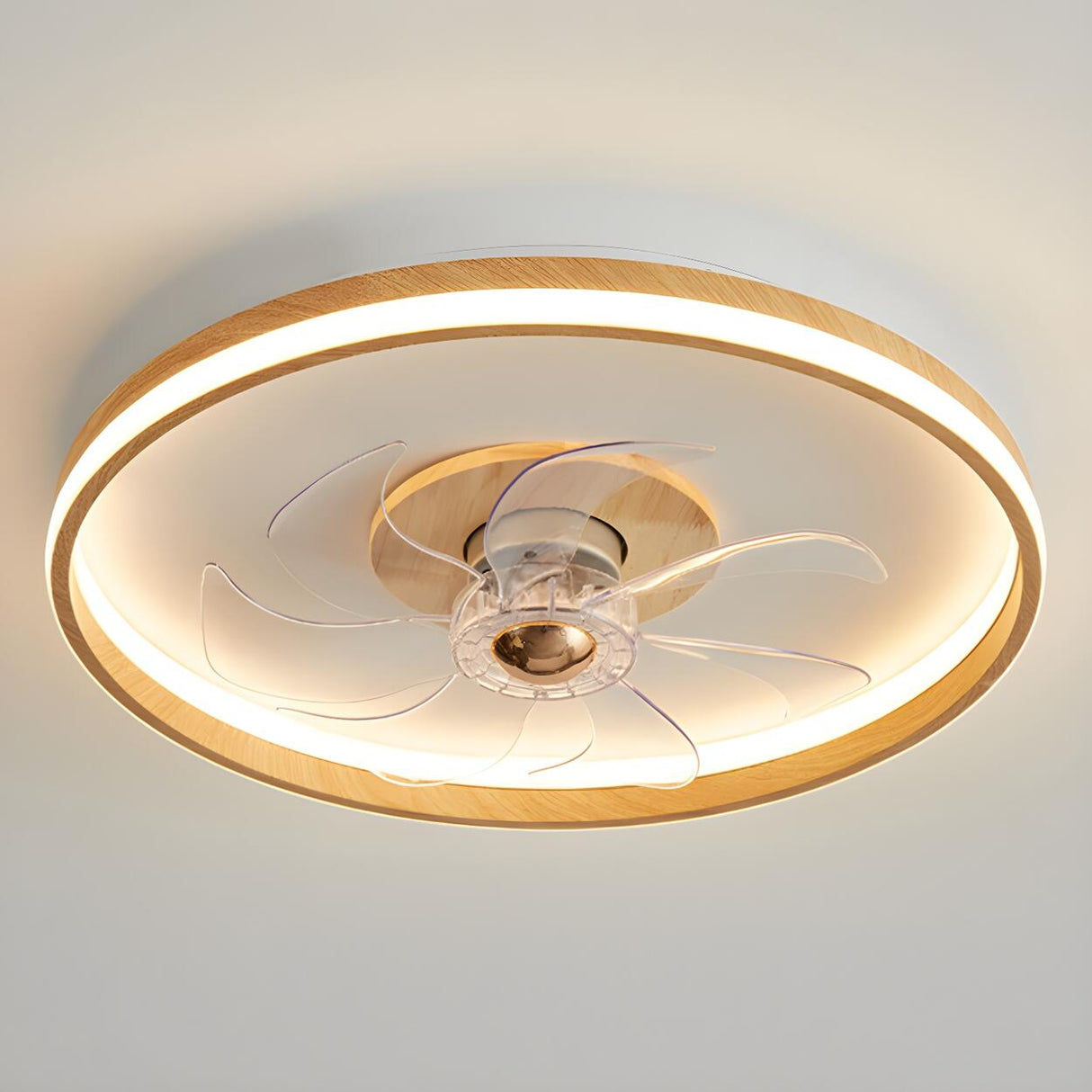 Simple Flush Mount Ring Ceiling Fan with LED Light Image - 6