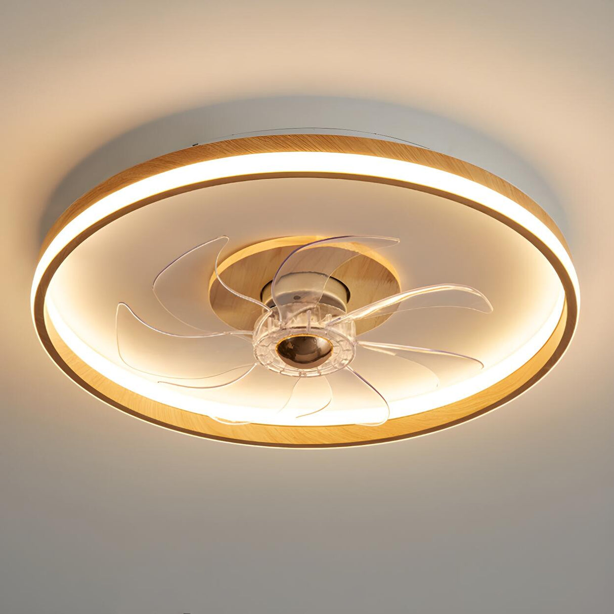 Simple Flush Mount Ring Ceiling Fan with LED Light Image - 8