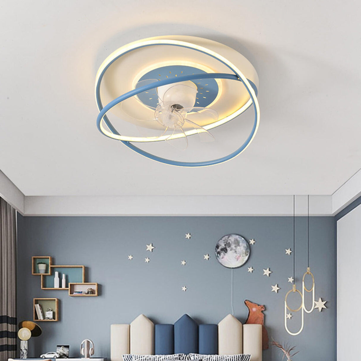 Simple Flush Mount Round Ring LED Ceiling Fan Light Image - 5