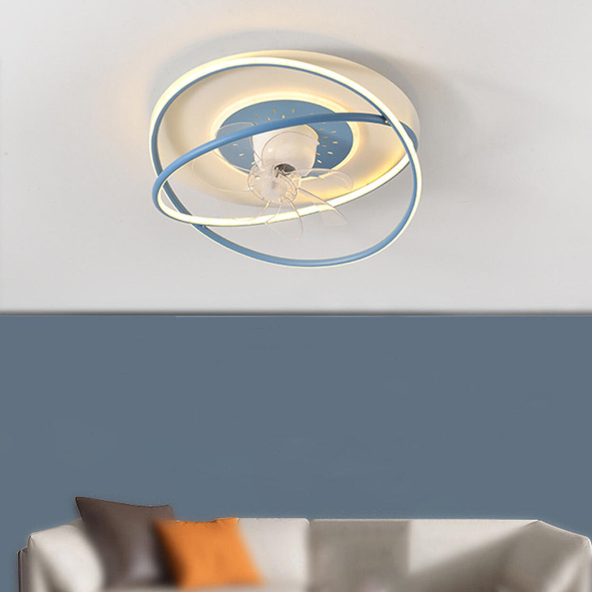 Simple Flush Mount Round Ring LED Ceiling Fan Light Image - 8