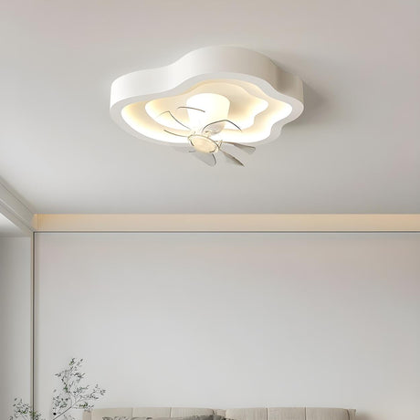 Simple Flush White Cloud Dimming Ceiling Fan with Light Image - 1