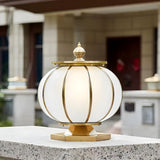 Simple Frosted Glass Brass Round Outdoor Table Lamp Image - 1