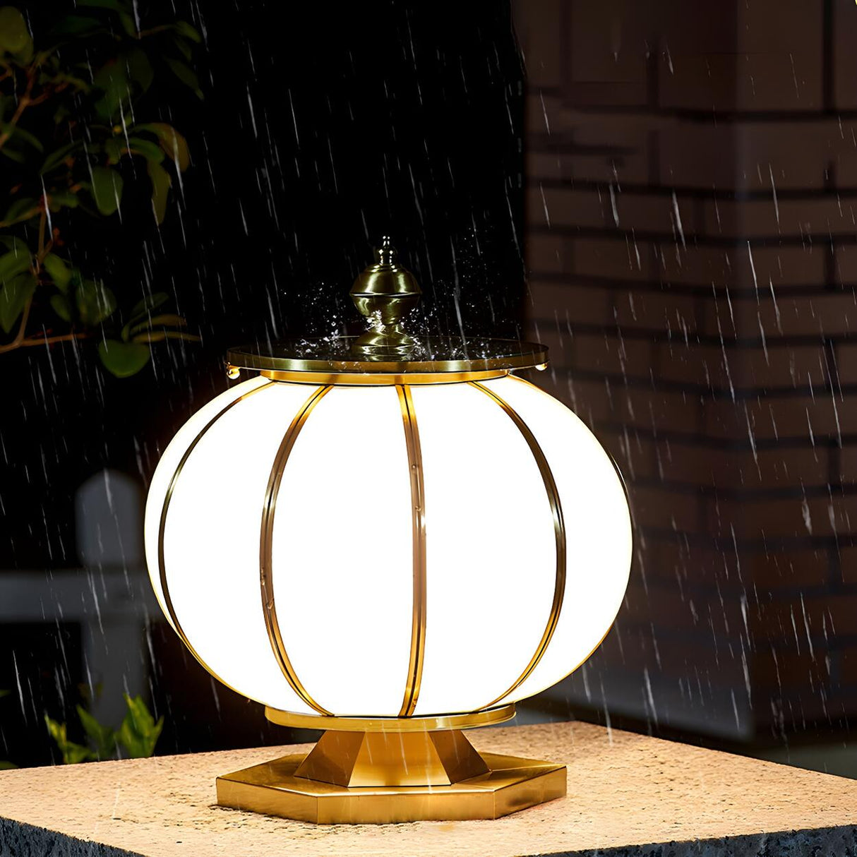 Simple Frosted Glass Brass Round Outdoor Table Lamp Image - 11