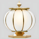 Simple Frosted Glass Brass Round Outdoor Table Lamp Image - 2