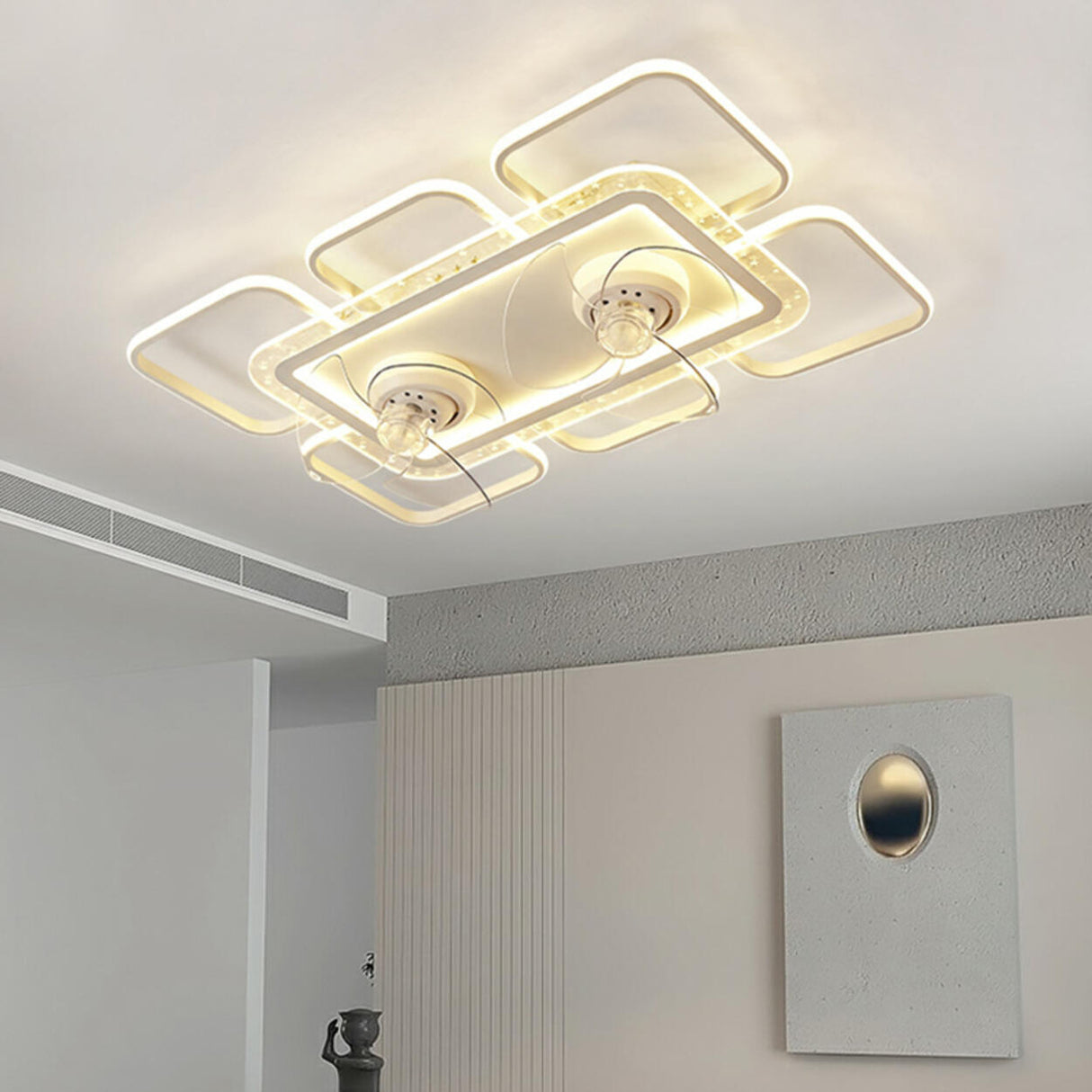 Simple Geometric Flush Mount Modern Ceiling Fan Light Image - 1