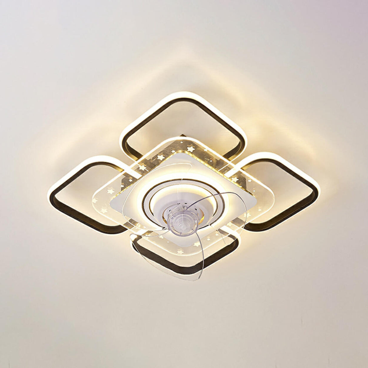 Simple Geometric Flush Mount Modern Ceiling Fan Light Image - 10